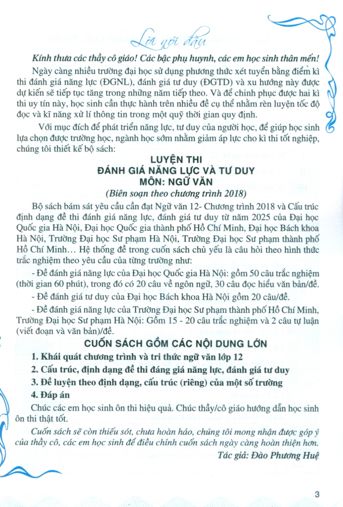 LUYỆN THI ĐÁNH GIÁ NĂNG LỰC VÀ TƯ DUY MÔN NGỮ VĂN (Theo Chương trình GDPT 2018 và định dạng, cấu trúc của từng trường)